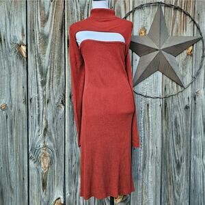 Ribbed Sweater Dress Asos Plus Size 22 Orange Knit Turtleneck Long Sleeve Cutout